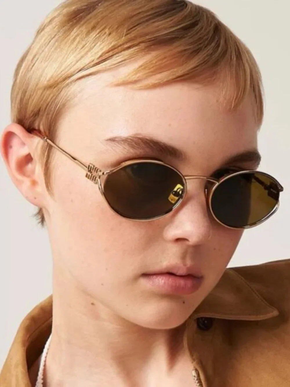 Miu Miu Gold Frame Sunglasses with Olive Lenses and Tortoiseshell Temples
